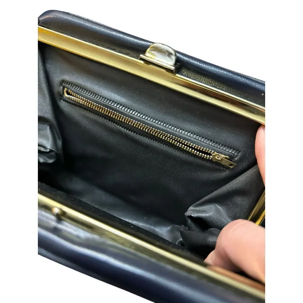 Vintage Women's Blue Genuine Leather Snap Shut Top Handle Purse Bag